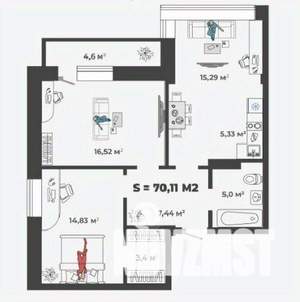 3-к квартира, строящийся дом, 70м2, 2/13 этаж