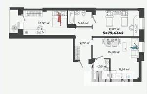 3-к квартира, строящийся дом, 79м2, 2/13 этаж