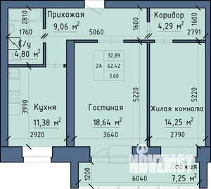 2-к квартира, строящийся дом, 66м2, 1/5 этаж