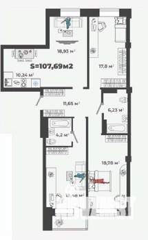 3-к квартира, строящийся дом, 108м2, 5/13 этаж