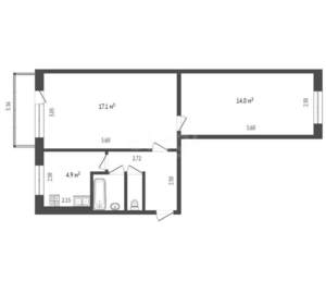 2-к квартира, вторичка, 44м2, 3/5 этаж